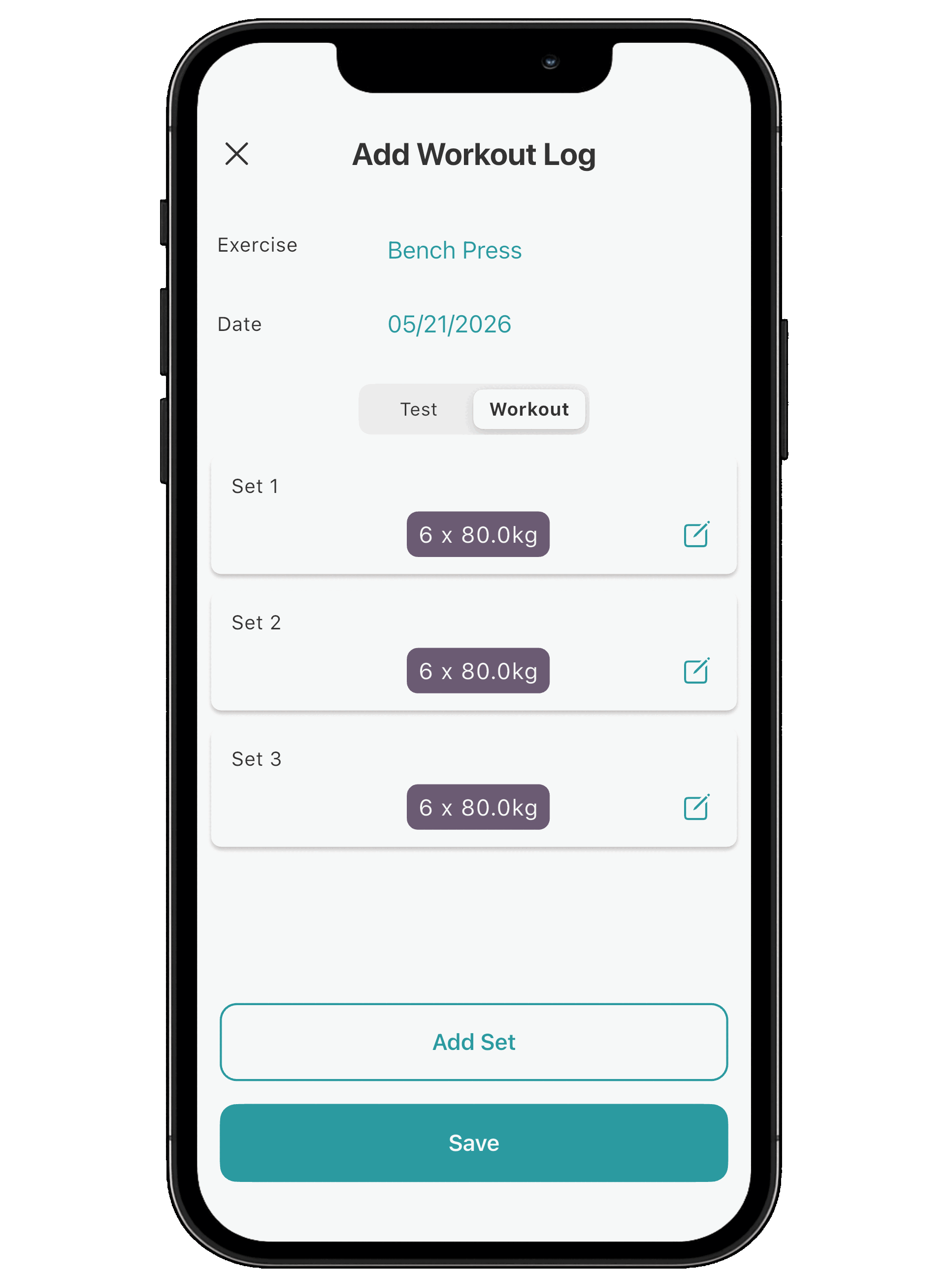 Workout logging screen